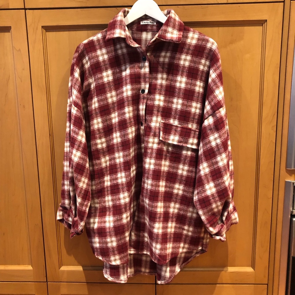 Cherry koko plaid flannel oversized jacket